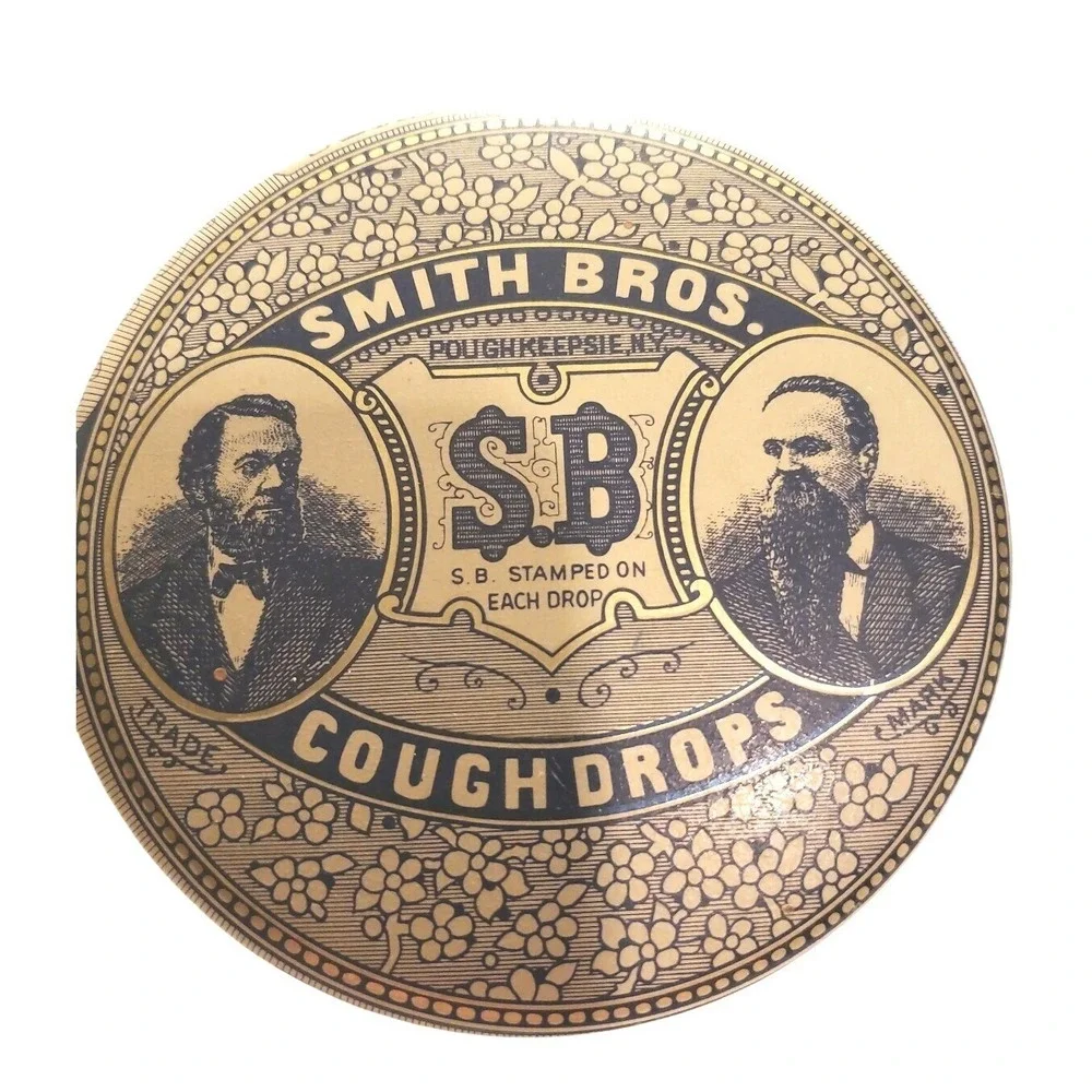 Vintage Smith Bros S.B. Cough Drops Tin Container Advertising‎ collectible C-6
